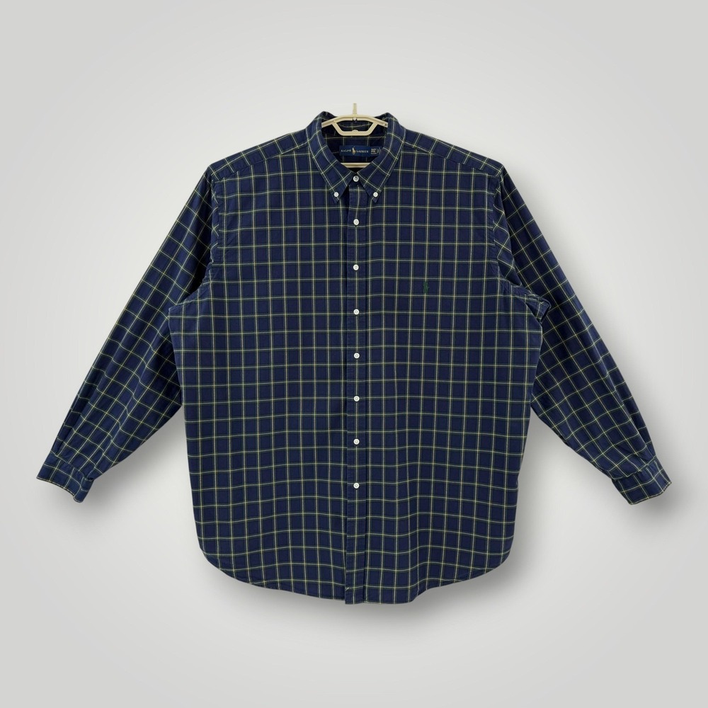 Ralph Lauren Shirt Mens 3XLT Blue Plaid Tartan Button Down Cotton